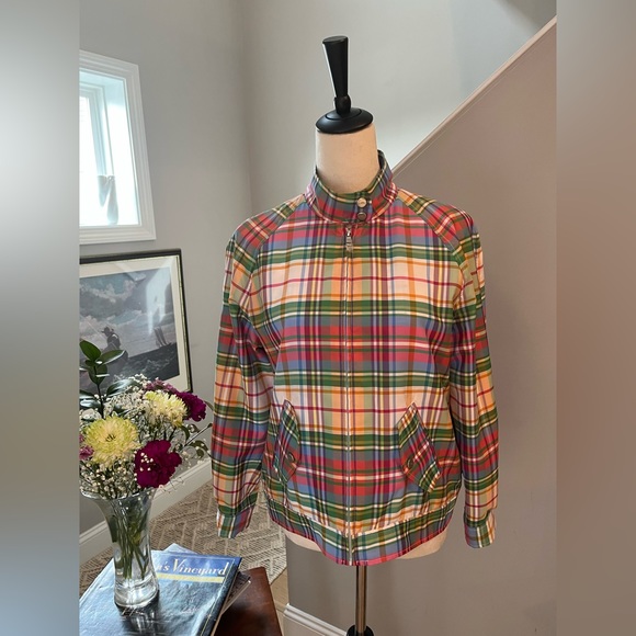 L-RL LAUREN ACTIVE Jacket Ralph Lauren Windbreaker Plaid Pastel - Picture 11 of 11